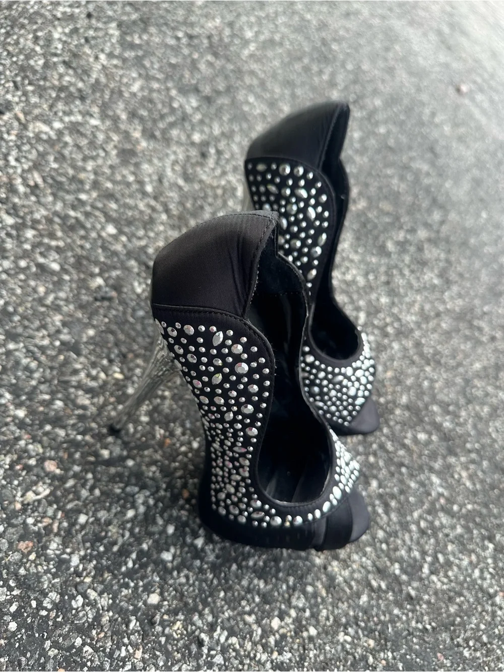 Deb Black Crystal-Embellished Peep Toe Heels